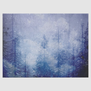 Blaue Winter Pine Tree Forest Decoupage Seidenpapier