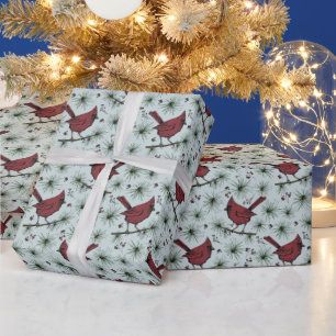 Blaue Winter Rote Kardinäle Muster Geschenkpapier