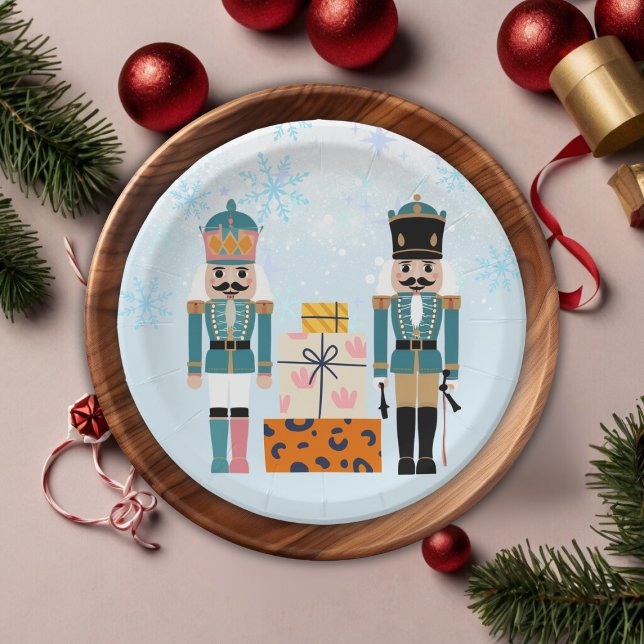 Blaue Winter-Schneeflocken Nussknacker-Baby-Party Pappteller (Von Creator hochgeladen)