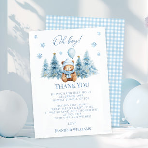 Blaue Winter-Teddybär-Kiefern-Babyshower für Junge Dankeskarte