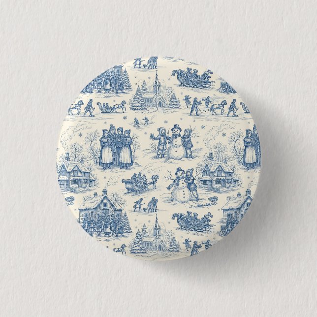 Blaue Winter-Toile-Chinoiserie Button (Vorderseite)