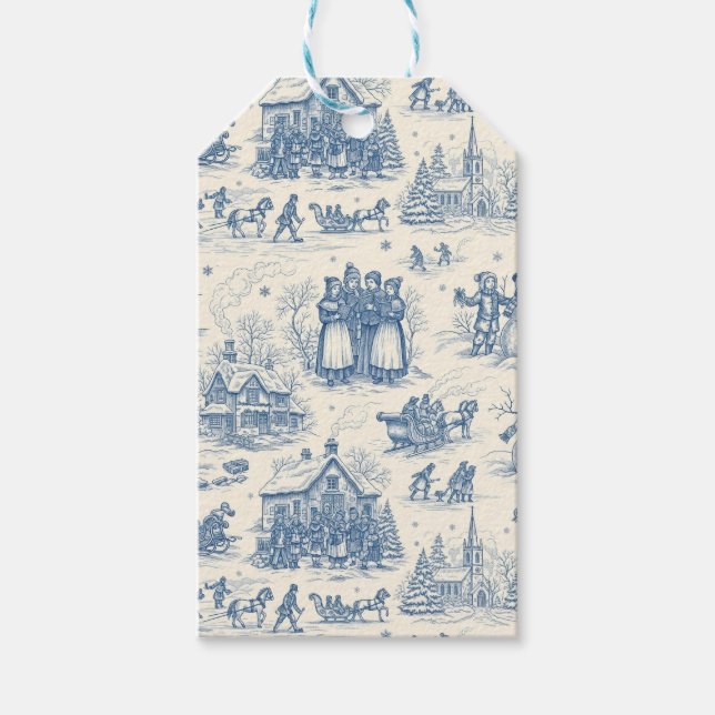 Blaue Winter-Toile-Chinoiserie Geschenkanhänger (Vorderseite)