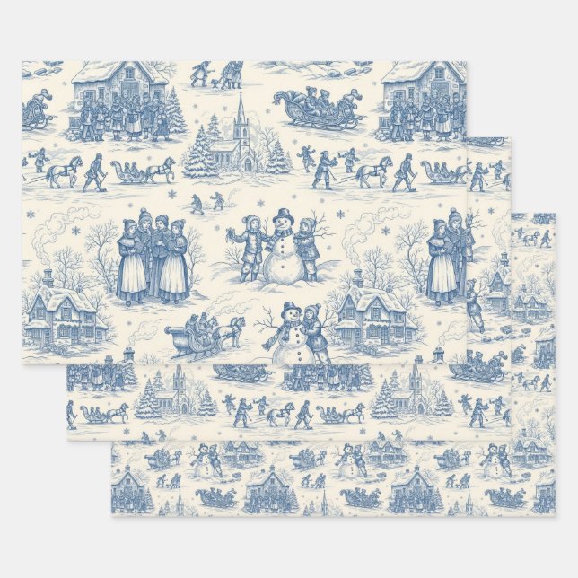 Blaue Winter-Toile-Chinoiserie Geschenkpapier Set (Set)
