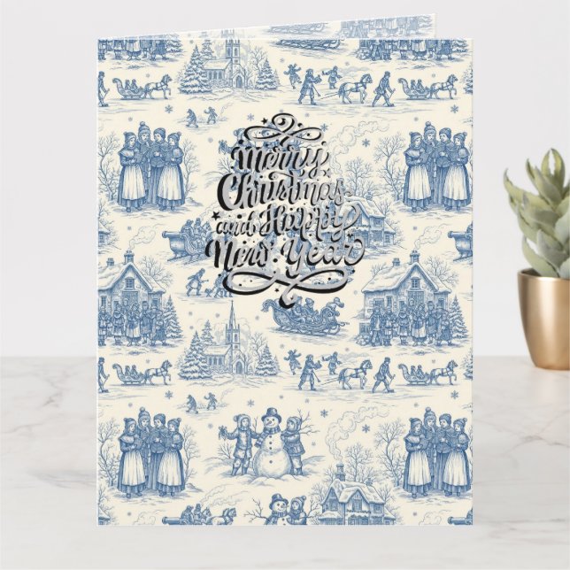 Blaue Winter-Toile-Chinoiserie Karte (Kleine Pflanze)