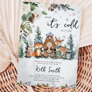 Blaue Winter-Wald-Babyparty Einladung