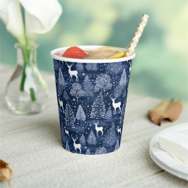 Blaue Winter-Wald-Weihnachts-Rentiere-Festtage Pappbecher