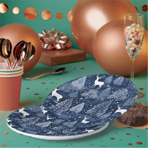 Blaue Winter-Wald-Weihnachts-Rentiere-Festtage Pappteller