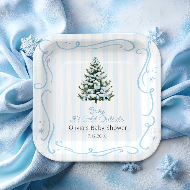 Blaue Winter-Weihnachtsbaum-Baby-Party Pappteller (Von Creator hochgeladen)