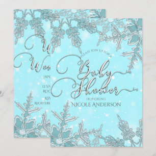 Blaue Winter-Wunderland-Schneeflocken-Baby-Dusche Einladung