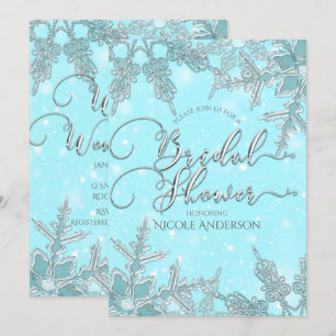 Blaue Winter-Wunderland-Schneeflocken-Brautparty Einladung