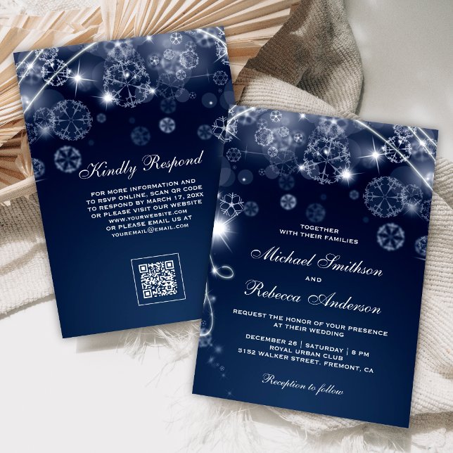 Blaue Winter-Wunderland-Schneeflocken-QR-Code-Hoch Einladung (Von Creator hochgeladen)