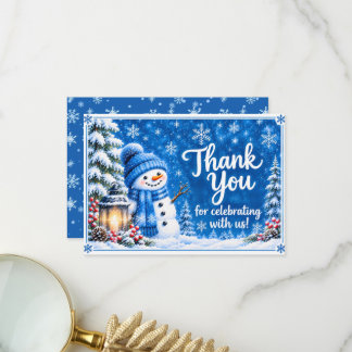 Blaue Winter-Wunderland-Schneemann-Dankeskarten Dankeskarte