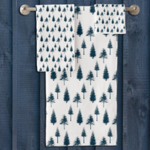 Blaue Winterbäume Badhandtuch Set