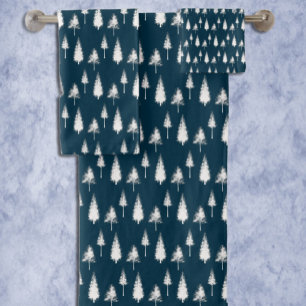 Blaue Winterbäume Badhandtuch Set
