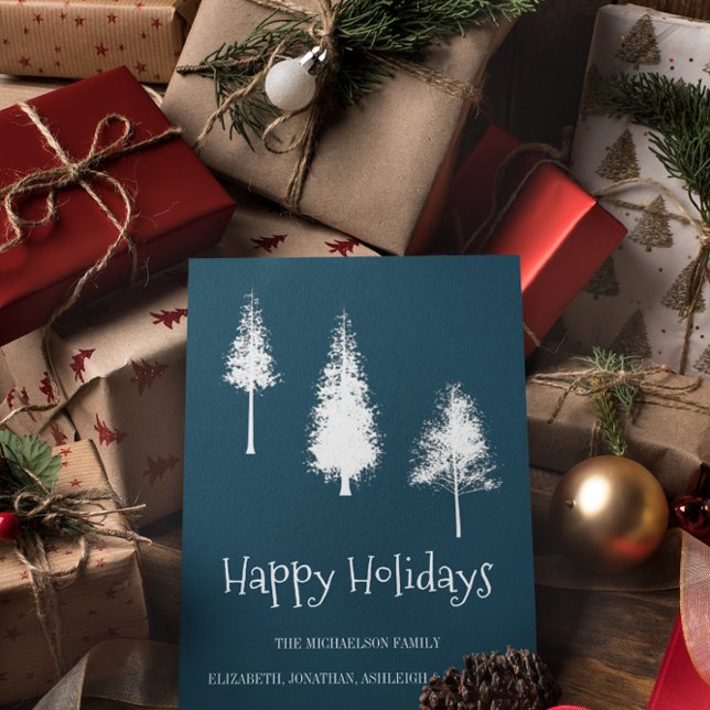 Blaue Winterbäume Feiertagskarte (Von Creator hochgeladen)