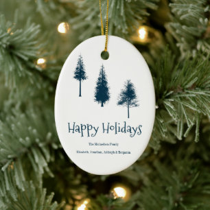 Blaue Winterbäume Keramik Ornament