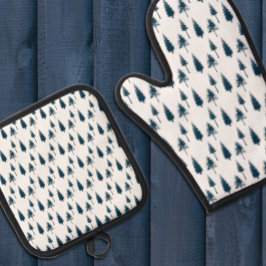 Blaue Winterbäume Ofenhandschuh & Topflappen-Set