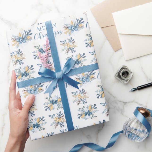 Blaue Winterbeeren Frohe Weihnachtsverpackung Geschenkpapier (Schenken)