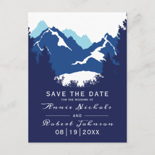 Blaue Winterhochzeit Save the Date Ankündigungspostkarte