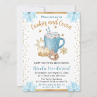 Blaue Winterkekse und Kakao Babyparty