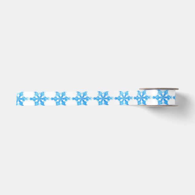 Blaue Winterschneeflocke Satinband (Vorderseite)