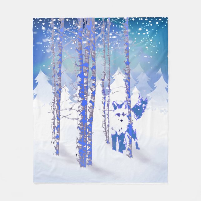 Blaue Winterschneewaldfresser Fleecedecke (Vorderseite)