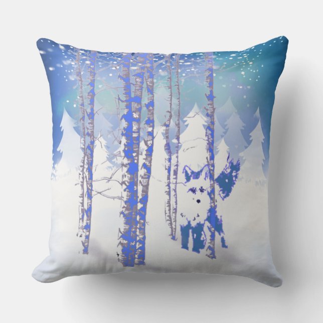 Blaue Winterschneewaldfresser Kissen (Vorderseite)