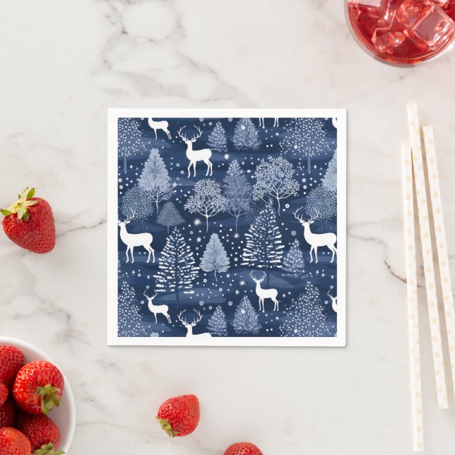 Blaue Winterwald-Weihnachts-Rentiere-Feier Serviette (Beispiel)