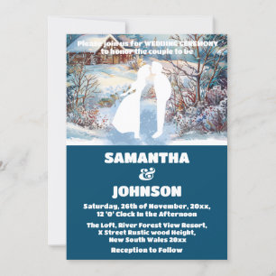 Blaue Winterwaldlandschaft Hochzeit Einladung