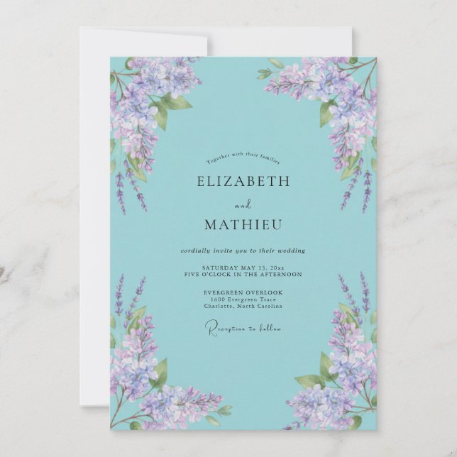 Blaue Wisteria-Hochzeit Einladung (Vorderseite)