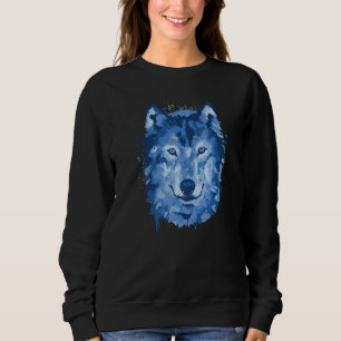 Blaue Wolf-Wasserfarbenkunst für Wolf- und Werwolf Sweatshirt