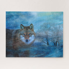 Blaue Wolf-Winterwald-Wildtiermalerei Puzzle