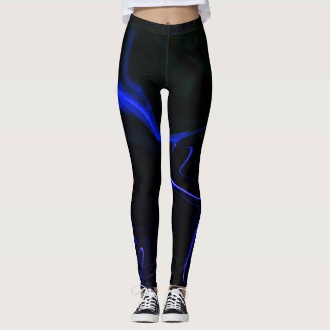 Blaue Wölfe über tiefblau, dunkel fast schwarz Leggings (Vorderseite)