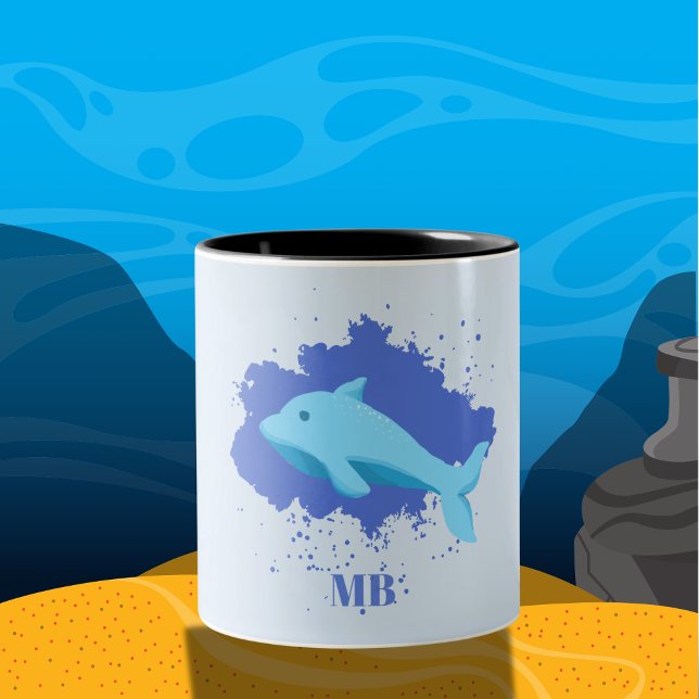 Blaue Wolke mit Markennamen monogram Zweifarbige Tasse (Von Creator hochgeladen)