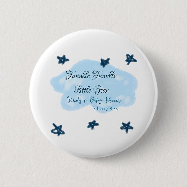Blaue Wolken blinkeln Twinkle Little Star Baby Sho Button (Vorderseite)