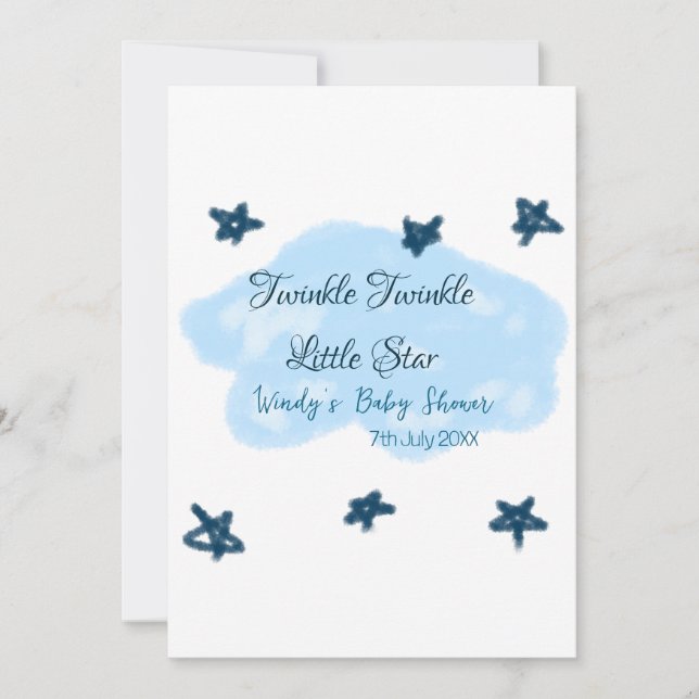 Blaue Wolken blinkeln Twinkle Little Star Baby Sho Einladung (Vorderseite)
