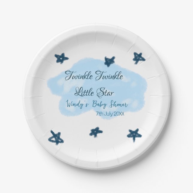 Blaue Wolken blinkeln Twinkle Little Star Baby Sho Pappteller (Vorderseite)