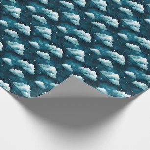 Blaue Wolken und Sterne auf dunklem Blau Geschenkpapier