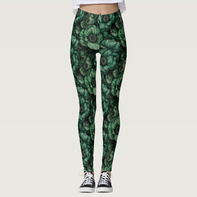 Blaue Workout-Anemonen Fantasy Beste-Freund-Gesche Leggings (Vorderseite)