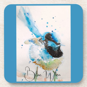 Blaue Wren-Aquarellmalerei Australische Vögel Getränkeuntersetzer