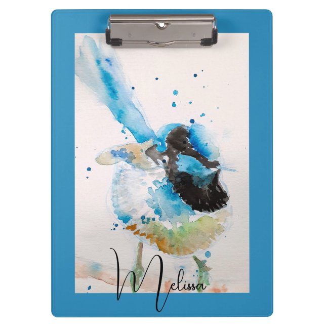 Blaue Wren-Aquarellmalerei Australische Vögel Klemmbrett (Vorderseite)