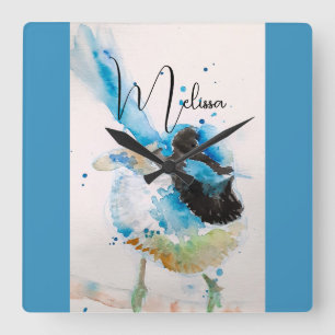 Blaue Wren-Aquarellmalerei Australische Vögel Quadratische Wanduhr