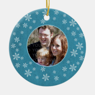 Blaue wunderliche Schneeflocke-Foto-Verzierung Keramikornament