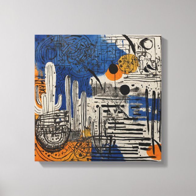 Blaue Wüstenkaktus Aquarellmalerei Leinwanddruck (Vorderseite)