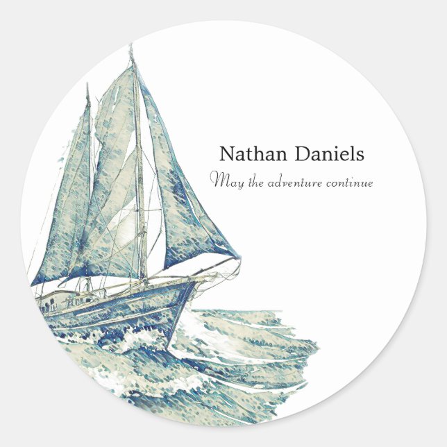 Blaue Yacht im Gedächtnis Runder Aufkleber (Vorderseite)