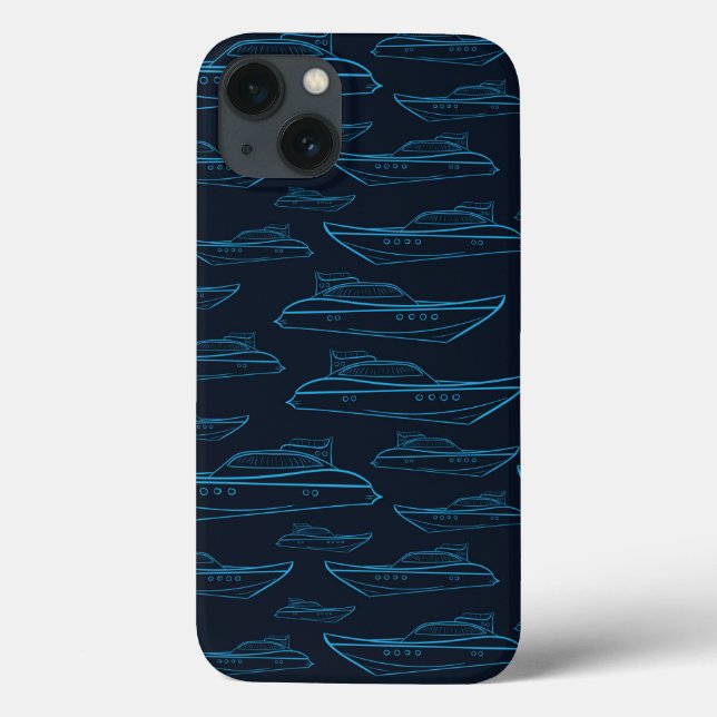 Blaue Yacht Muster Case-Mate iPhone Hülle (Rückseite)