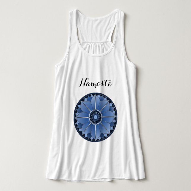 Blaue Yoga Namaste Typografie Mandala Lotus Custom Tank Top (Design Vorderseite)