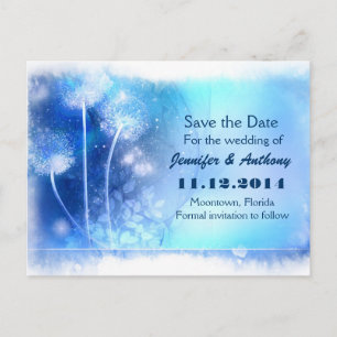 blaue Zauberleuchter Save the Date Postkarten