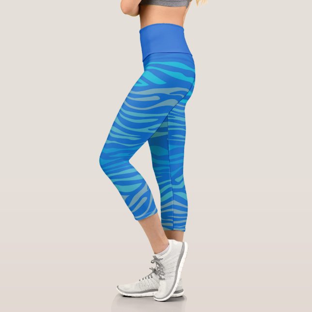 Blaue Zebra Streifen Capri Leggings (Links)