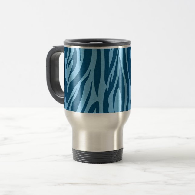 Blaue Zebra Streifen Reisebecher (Vorderseite Links)